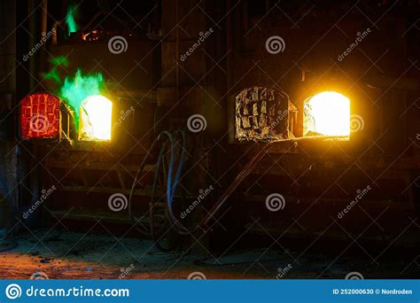 Reverberatory Furnace Melts Copper Metal with Burning Flame Stock Photo ...