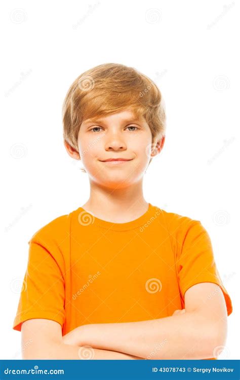 Portrait of a Boy in Orange Shirt on White Stock Image - Image of smile, hair: 43078743