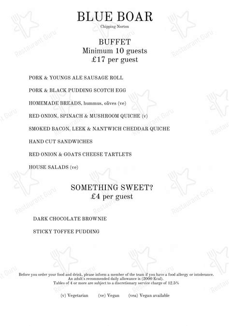 Menu at The Blue Boar pub & bar, Chipping Norton