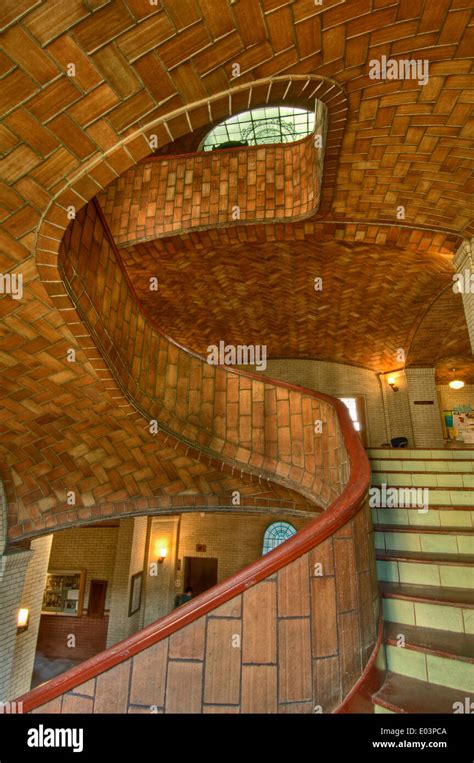 Vaulted staircase constructed of thin structural tiles, Baker Hall, Carnegie Mellon University ...