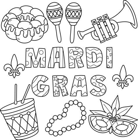 Happy Mardi Gras Coloring Page for Kids 15867607 Vector Art at Vecteezy