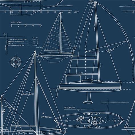 TBC61312 | Yacht Blueprint | Wallpaper Boulevard