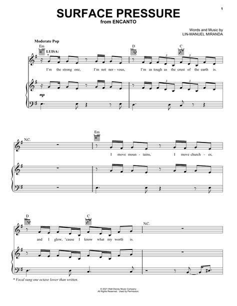 Lin-Manuel Miranda "Surface Pressure (from Encanto)" Sheet Music Notes | Download Printable PDF ...