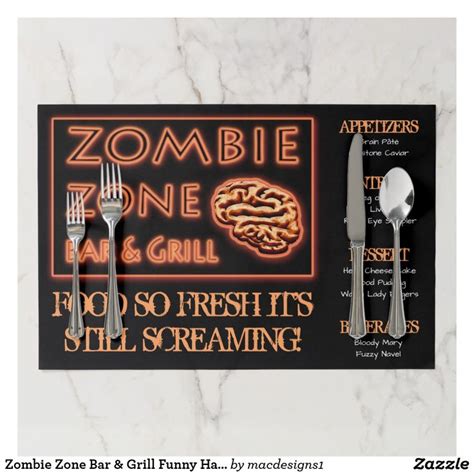 Zombie Zone Bar & Grill Menu Funny Halloween Theme Paper Placemat | Zazzle.com | Zombie zone ...