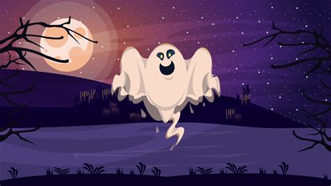 Happy Halloween Animated Scene With Ghost At Stock Footage SBV ...