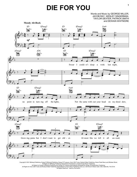 Die For You by Joji Sheet Music for Piano, Vocal & Guitar Chords (Right-Hand Melody) at Sheet ...