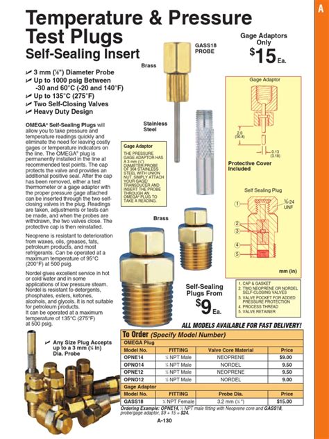 OMEGA, Temperature and Pressure Test Plugs | PDF | Flow Measurement | Hvac