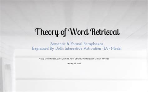 Group 1 IA Model/Semantic & Formal Paraphasia by Heather Eason on Prezi