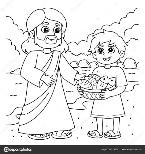 Cute Funny Coloring Page Jesus Feeds 5000 People Provides Hours Stock Vector by ©abbydesign ...