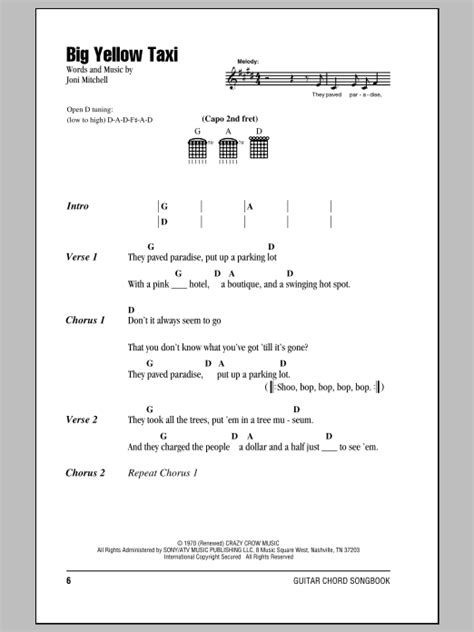 Big Yellow Taxi by Joni Mitchell - Guitar Chords/Lyrics - Guitar Instructor