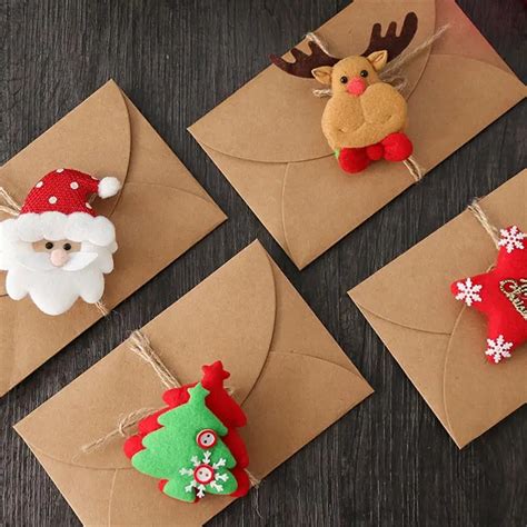 Kraft Paper Christmas Card Heart Clasp Envelopes Mini Cute Thicken Holiday Envelopes Greeting ...