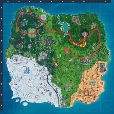 Fortnite Visit 10 Different Named Locations In A Single Match Route (Pick up hoverboard at big ...