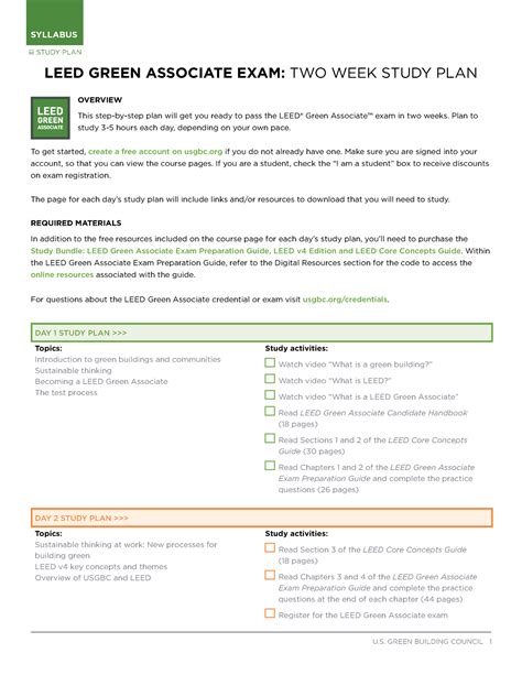 GA Two week study plan - Architectural Research LEED Practice material - LEED GREEN ASSOCIATE ...