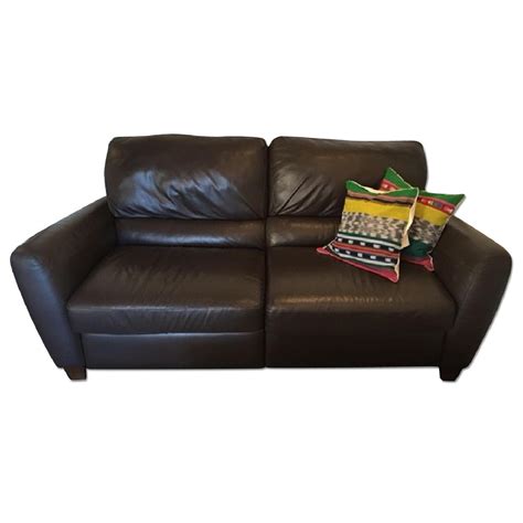 Macy's Brown Leather Reclining Sofa + Armchair - AptDeco