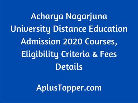 Acharya Nagarjuna University Distance Education Admission 2020 ...