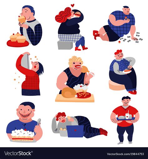 Gluttony habits lat icons set Royalty Free Vector Image