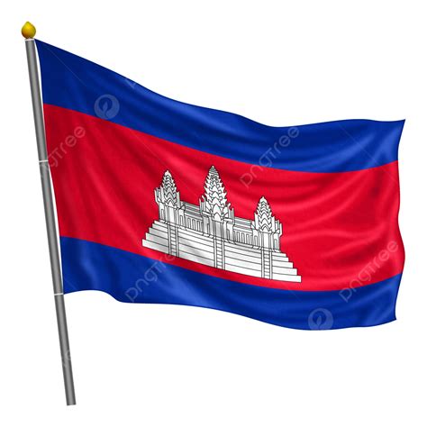 Bendera Kamboja Berkibar Dengan Tekstur Kain, Kamboja, Bendera, Tiang PNG Transparan Clipart dan ...