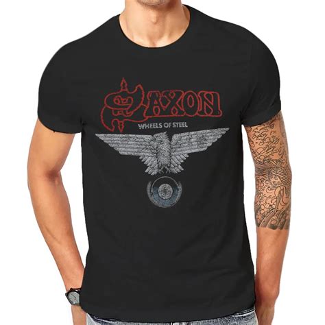 Saxon T Shirt Cool Black Graphic Print Old Vintage Rock Band Tee Shirts ...