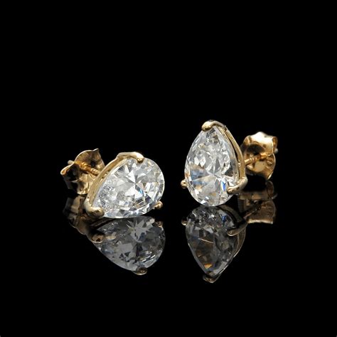 1.5ct Pear Shape Earrings Created Diamond Studs 14K Yellow | Etsy