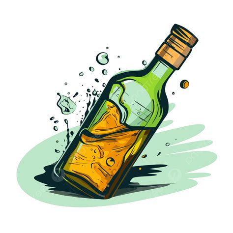 Alcohol Bottle Vector, Sticker Clipart Alcoholic Alcohol, A Bottle With Water Spills Cartoon ...