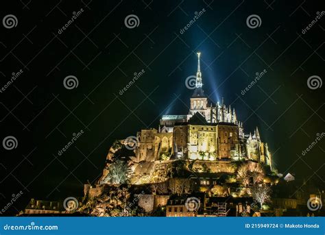 Light-up in Le Mont-Saint-Michel Night View Stock Photo - Image of ...