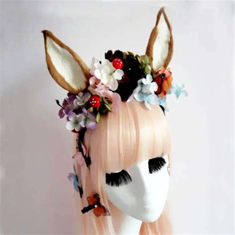 Fancy Dress Cat Fox Ears Headband Anime Cosplay Pairty Costume Flowers Gothic Headbands Hair ...