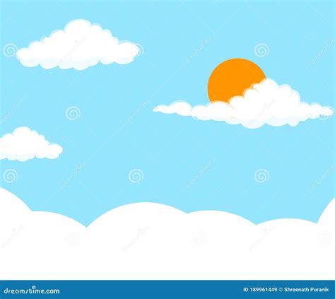 Blue Sky with Clouds and Sun Cartoon Background Stock Illustration - Illustration of bright ...