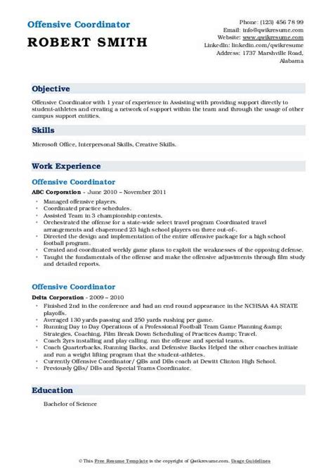 Offensive Coordinator Resume Samples | QwikResume