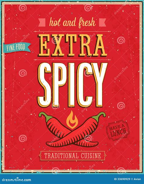 Vintage Extra Spicy Poster. Stock Vector - Illustration of menu, food: 33690929