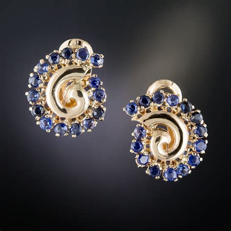 Retro Sapphire Swirl Clip Earrings - Antique & Vintage Earrings - Vintage Jewelry