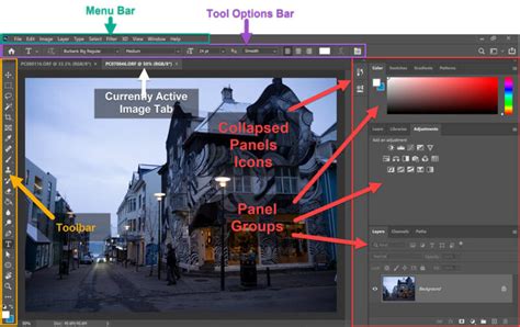 photoshop-workspace-with-menu-bar-tool-options-ba - Photoshop For Beginners