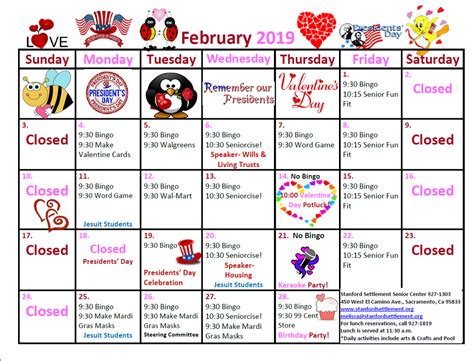 Senior Center Calendar: February 2019