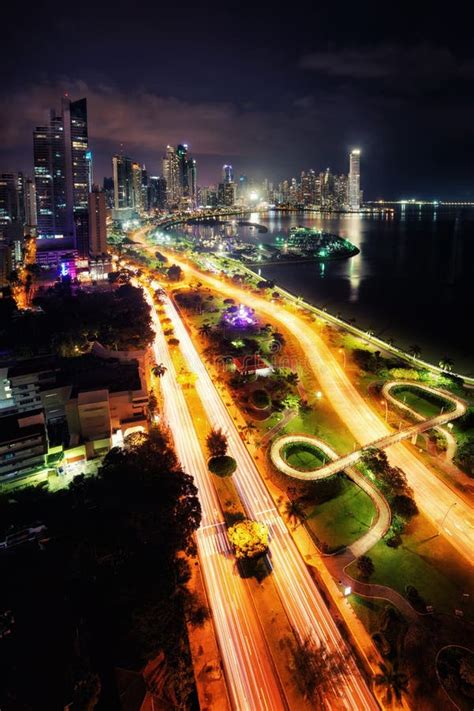 Panama City Promenade at Night Skyline Stock Photo - Image of light ...