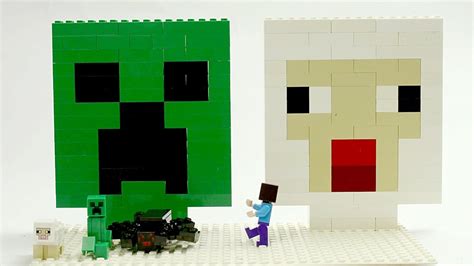 Lego Minecraft Heads Brick Building Sheep Creeper Spider Animation - YouTube