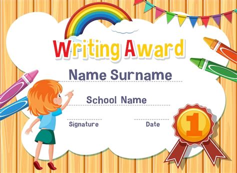 Premium Vector | Certificate template for writing award with crayons ...