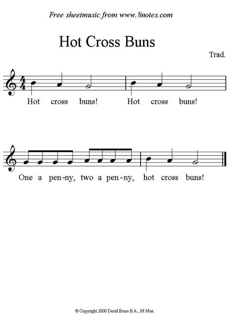 recorder hot cross buns sheet music - 8notes.com | Recorder songs, Elementary music lessons ...