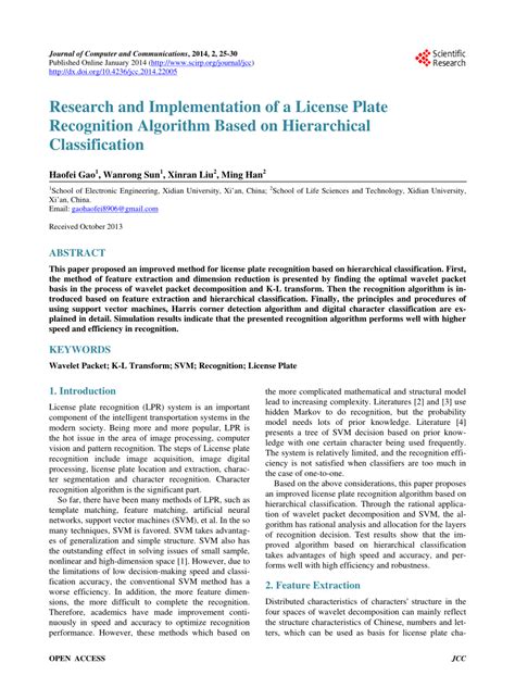 (PDF) Research and Implementation of a License Plate Recognition Algorithm Based on Hierarchical ...