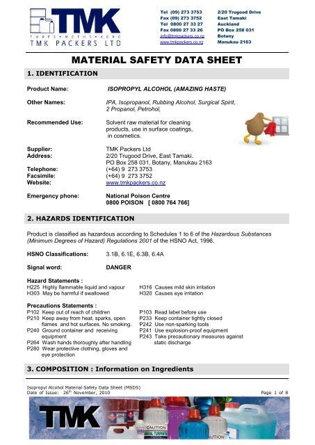 IPA, Isopropyl Alcohol, Isopropanol MSDS - TMK Packers