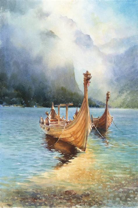 Viking Dragon Ship, Norway Painting by Valentyn Orikhovskyi | Saatchi Art