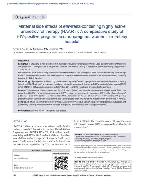 (PDF) Maternal side effects of efavirenz-containing highly active ...