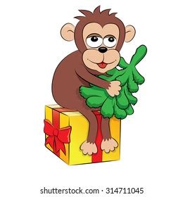 Monkey Sitting On Gift Box Holding Stock Vector (Royalty Free ...