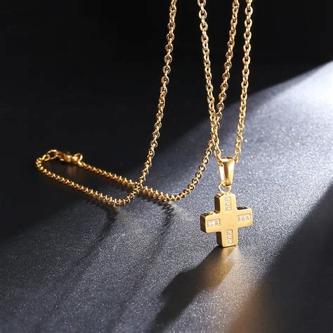 D&z Small Gold Cross Necklace For Women Chain Stainless Steel Crucifix ...