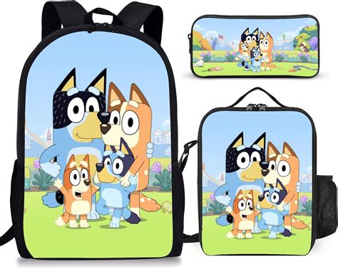 Amazon.com: MGOKVLE Bluey Backpack 3PCS Backpack Set 17inch School Bag ...