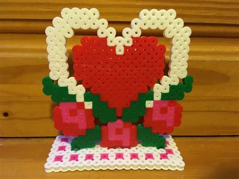 Perler Bead Heart with Roses Mother’s Day Valentine’s Day | Perler beads designs, Diy perler ...