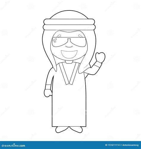 Easy Coloring Cartoon Character From Iraq Or Persia Dressed In The Traditional Way Vector ...