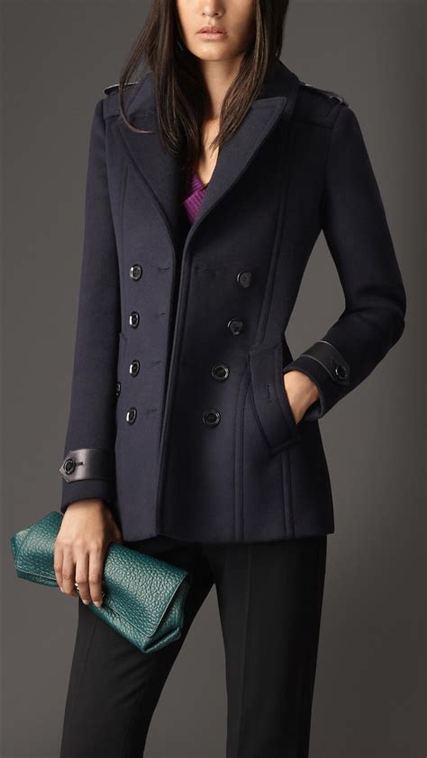 Lyst - Burberry Tailored Wool Cashmere Pea Coat in Blue