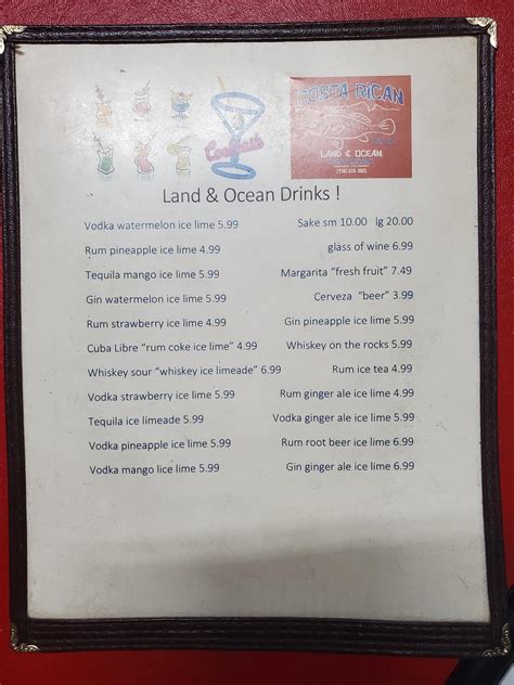 Menu at Land & Ocean restaurant, Ridgway