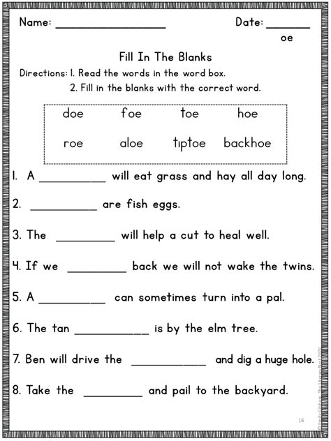 List Of Words With Vowel Digraphs