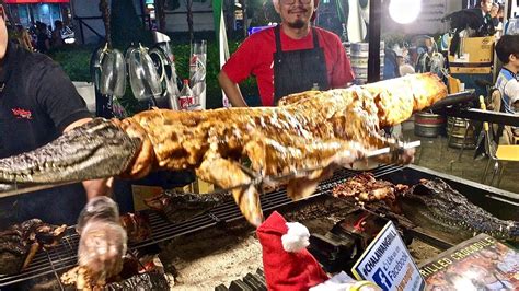 BBQ Crocodile in Pattaya Thailand - Foodie Fun - YouTube