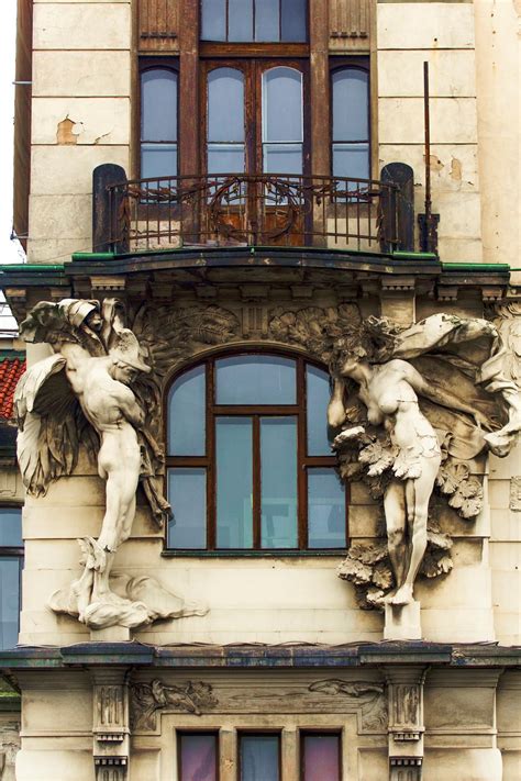 Prague, Czech Republic; art nouveau at the central train station ...